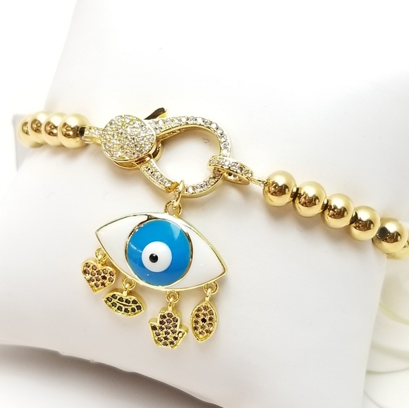 NWT Evil Eye Hamsa 18K Gold Plated Stainless Steel - Picture 9 of 11
